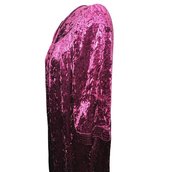 Vintage GS Purple Velvet Velour V Neck Button Front Night Gown Sz Medium Womens - Picture 12 of 16